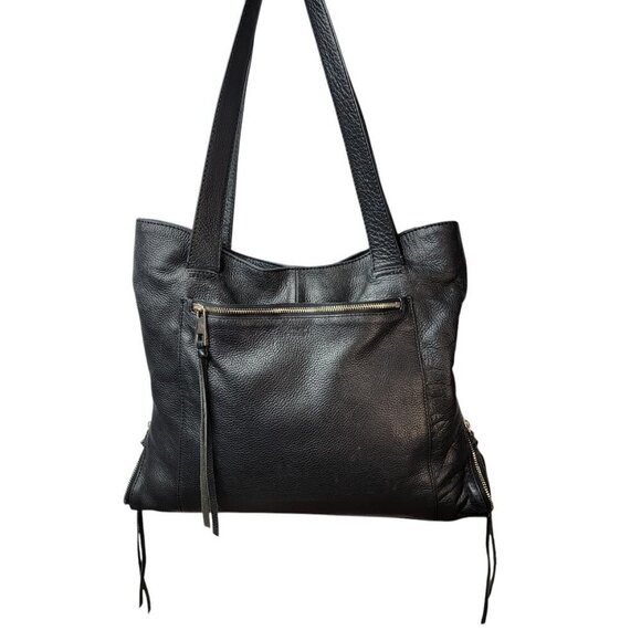 Vince Camuto Leather Shoulder Bag – Pebbled Black with Zip Accents - Picture 2 of 11